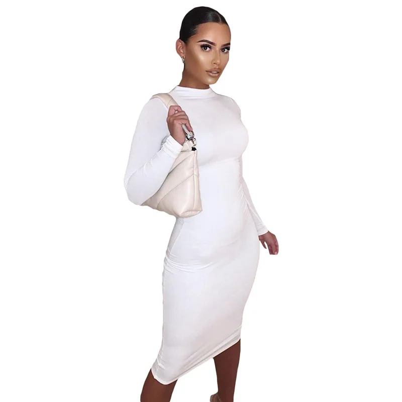 

Autumn Fall Long Sleeve Skinny Bodycon Long Maxi Dresses Women Party Club Outfits Black White Stretchy Streetwear Elegant Dress