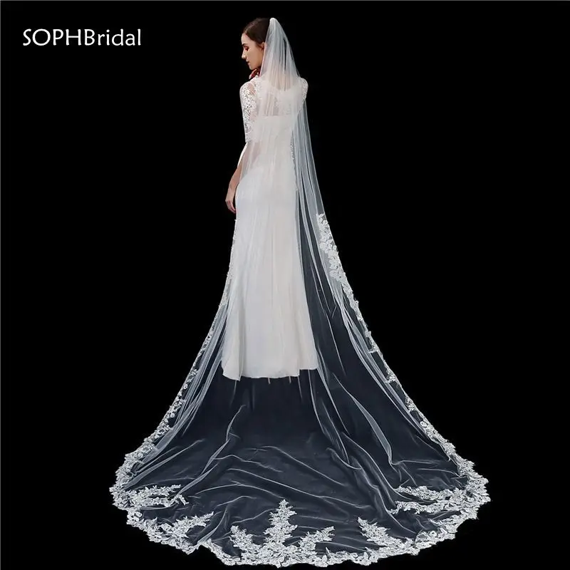 

Элегантная свадебная фата, однослойный головной убор невесты с аппликацией, свадебный аксессуар, с расческой