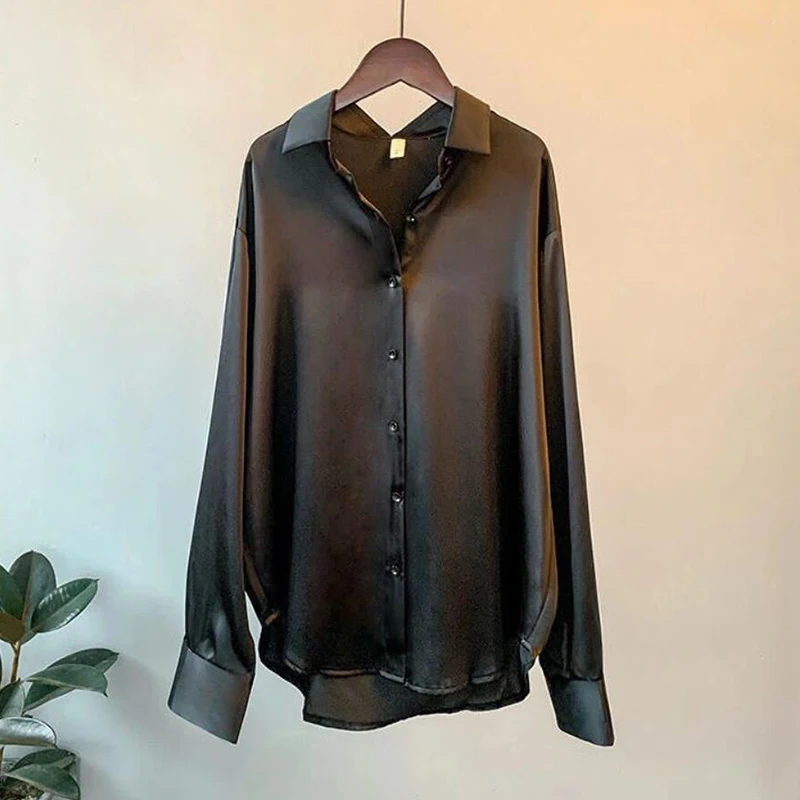 Блузка Женская атласная однотонная в Корейском стиле весна-лето 2022 | одежда