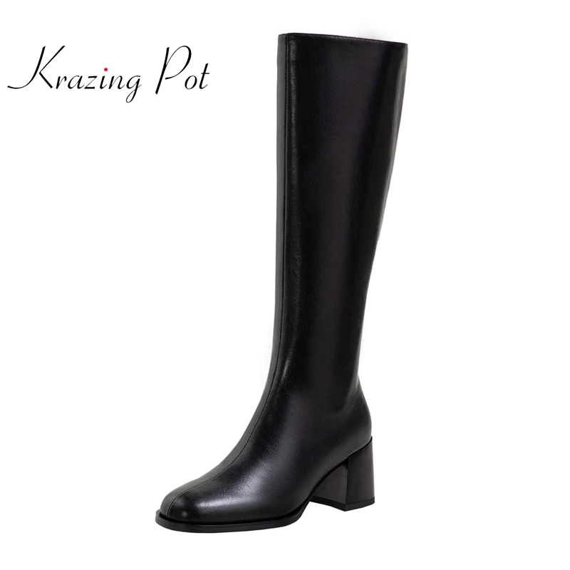 

krazing pot limited customization cow split leather round toe high heels retro fashion young lady classic thigh high boots L61