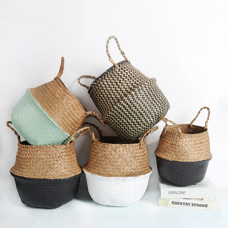 

Storage Baskets Laundry Seagrass Baskets Wicker Rattan Hanging Flower Pot Toy Home Pot Panier Osier Cestas De Mimbre Decorativas