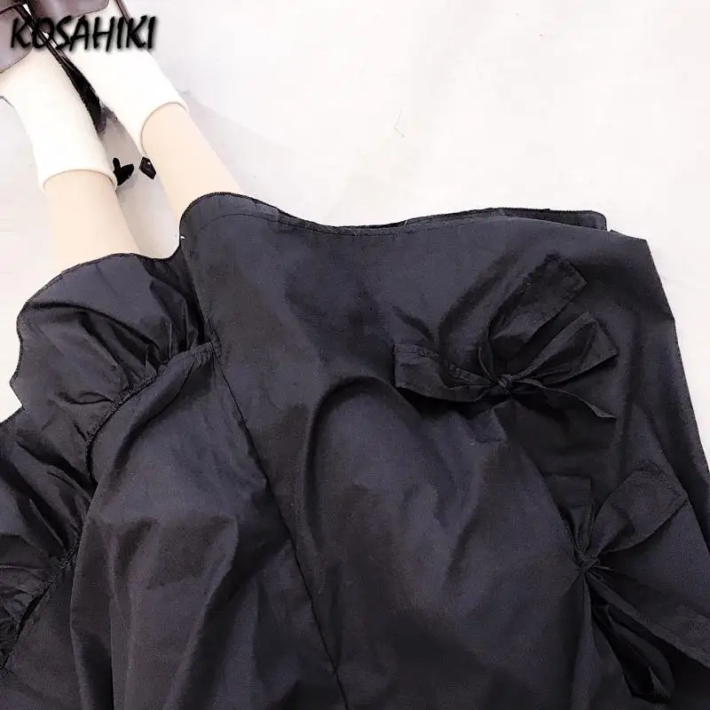 

KOSAHIKI Women Irregular A-line Skirts Sweet Solid High-waist Harajuku Black Skirts Japan Style Chic All-match Vintage Jupe