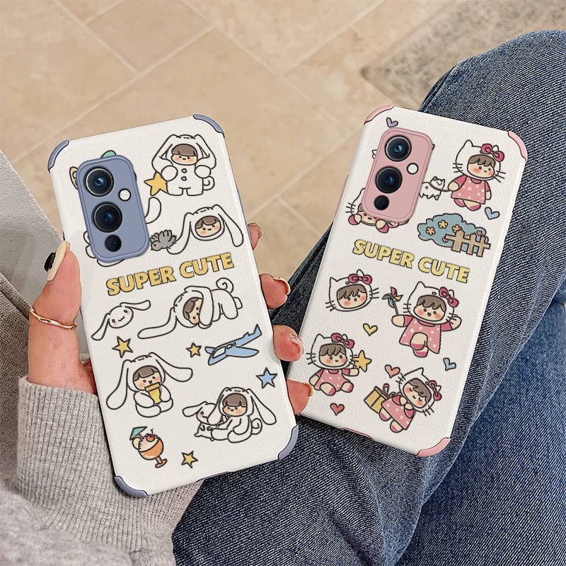 

Kitty Cat Girl Cute Ins Shockproof Ultra Thin Bumper PU Leather Case For Oneplus 9 9pro 8t 8 8pro Pro Soft Phone Cover Funda