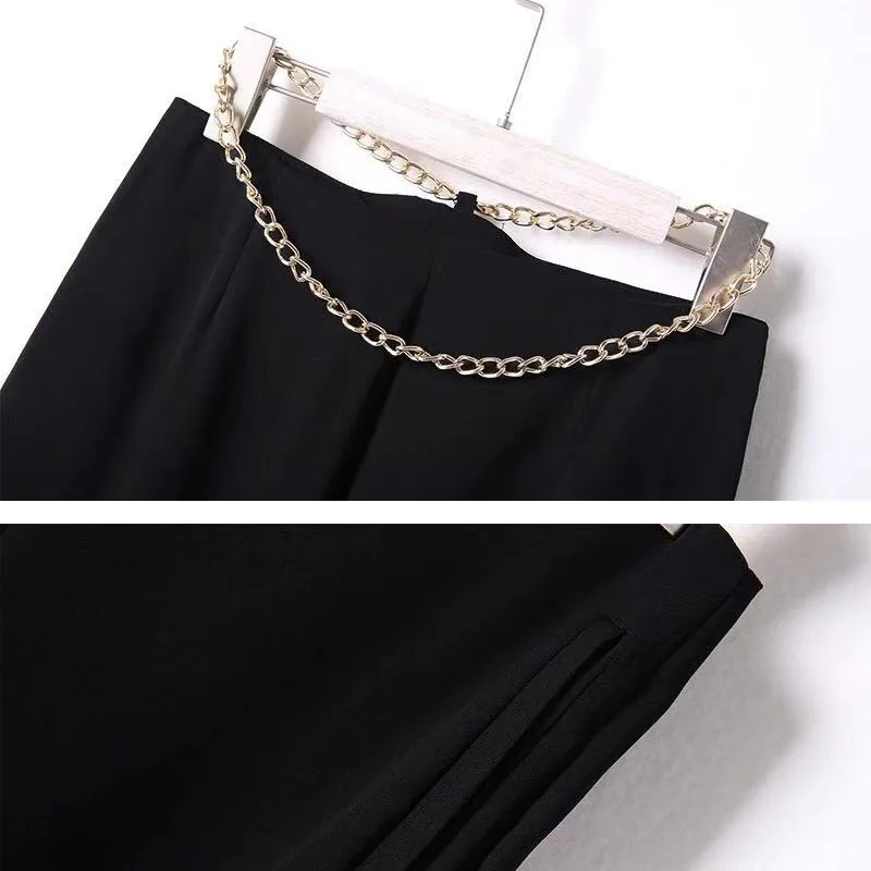 

ZAlady Runway Designer Gothic Women Casual Trousers Summer Hollow Out Chain Black Harajuku Straight-leg Pant Clothes pantalones