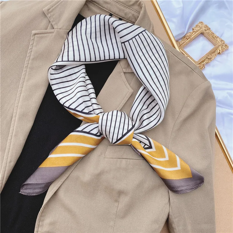 

New stripe Silk Hair Scarf Women Foulard Neck Wrap Square Kerchief Soft Bandana Lady Head Brand 70*70cm Scarves Hijab Pashmina