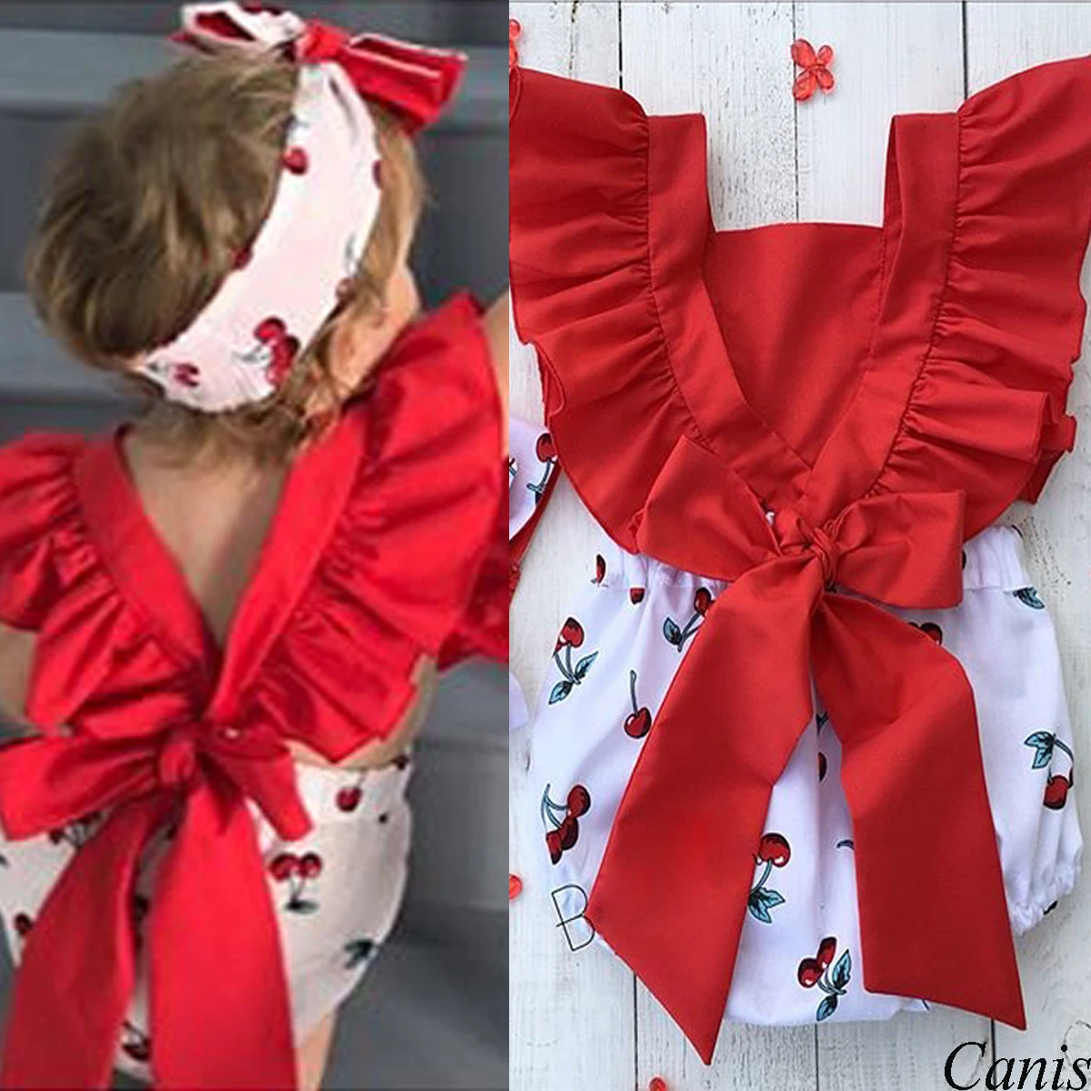 Emmababy одежда для малышей; комплект из 2 предметов для новорожденных и маленьких девочек; комбинезон без рукавов с оборками и рисунком вишни; летняя одежда