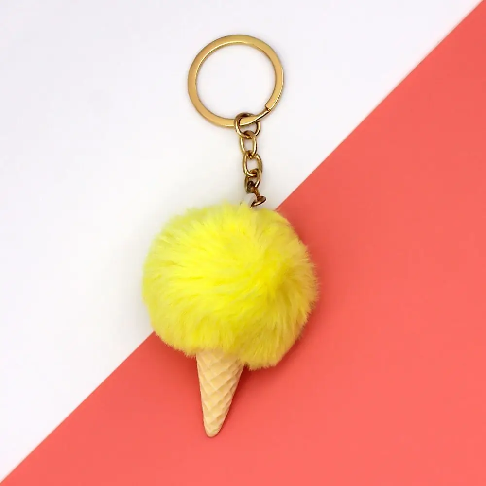 Yellow SUKI Милый Летний брелок для ключей с изображением мороженого из искусственного меха Pom, брелок для женщин, автомобильный брелок, ювелирное изделие, подарок для детей, Porte Cef - Цвет: Yellow