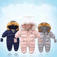 winter baby clothes with hooded fur newborn warm fleece bunting infant snowsuit toddler girl boy snow wear outwear coats