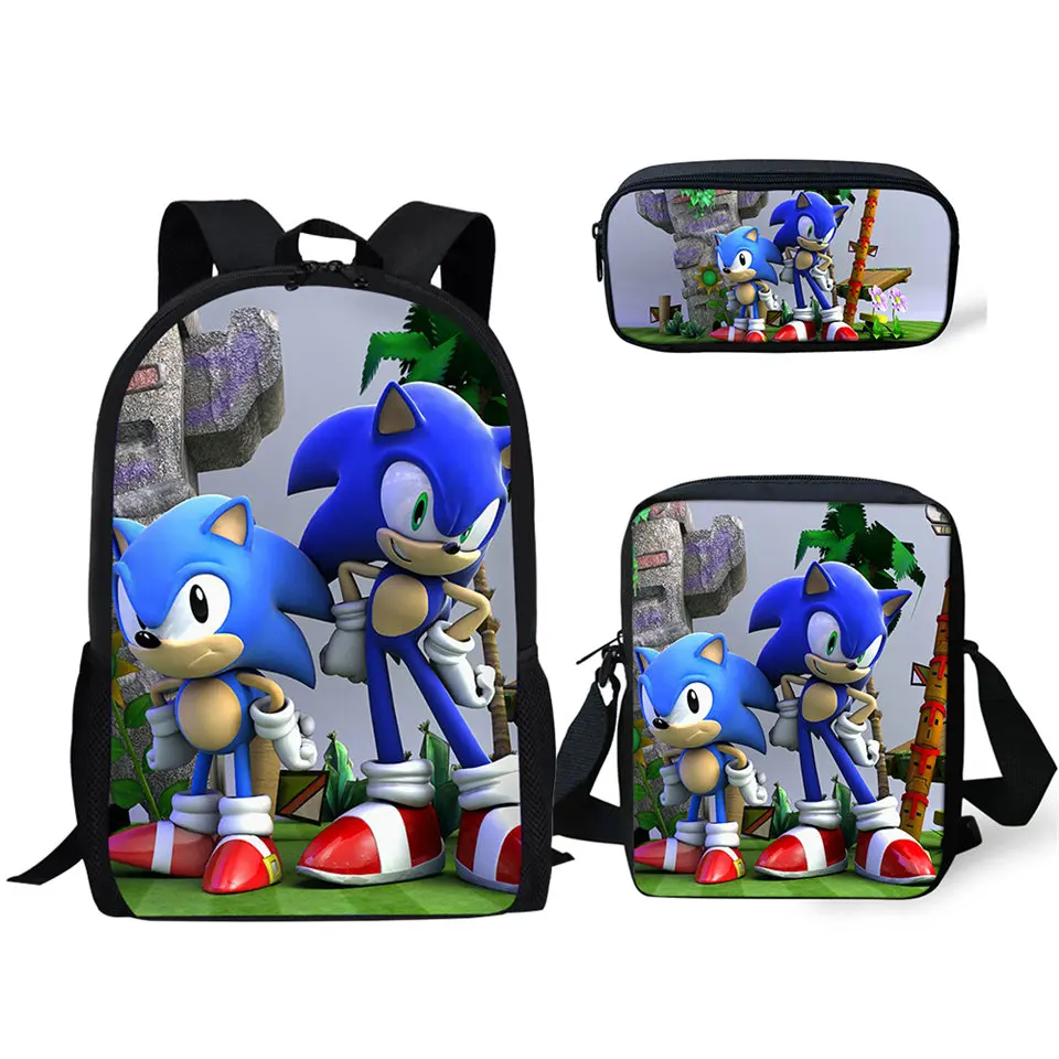 Модный комплект из 3 предметов рюкзак Sonic The с рисунком ежа школьные сумки для