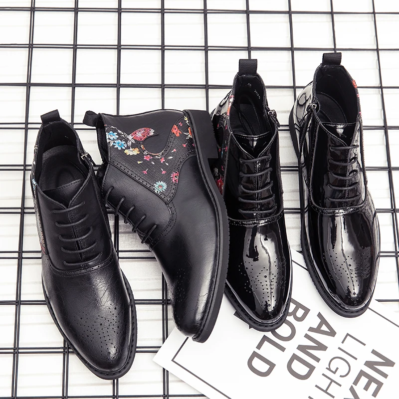 

Misalwa Vintage Men Boots Lace-Up 2021 New Arrival Flowers Leather Ankle Boots Wedding Office Leisure Shoes Combination Boots