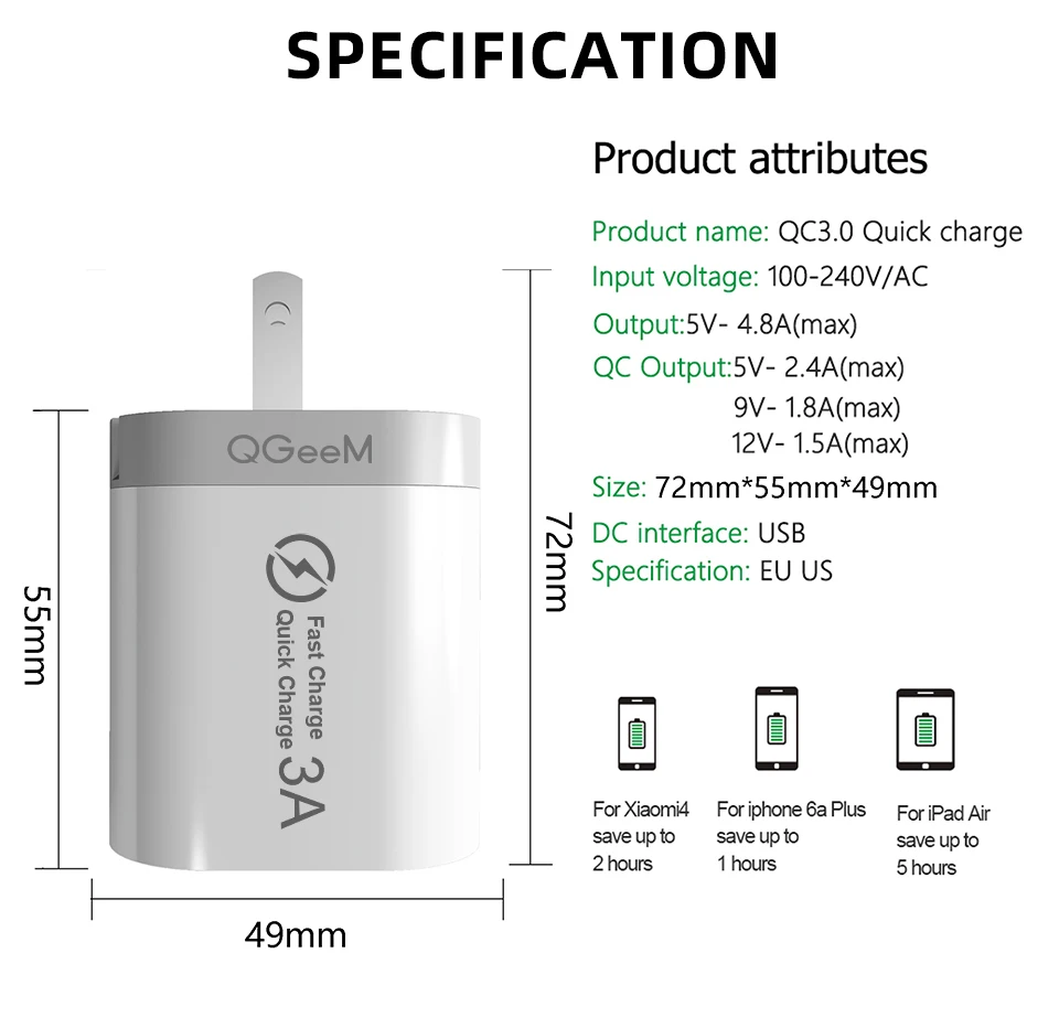 QGEEM 3 USB зарядное устройство для iPhone Quick Charge 3,0 быстрое зарядное устройство для Xiaomi QC 3,0 портативное зарядное устройство для телефона зарядный адаптер