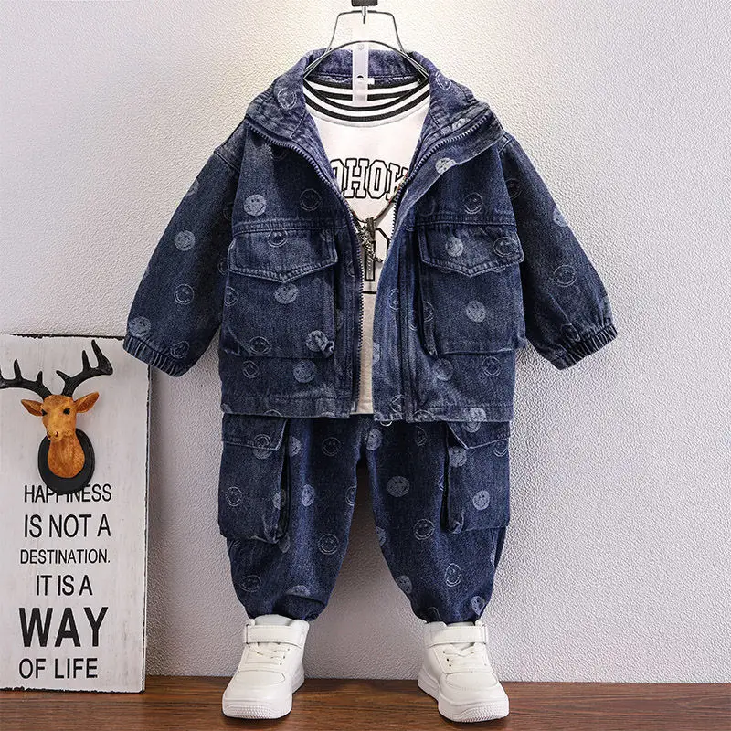 Осенний костюм для мальчиков джинсы в иностранном стиле свободный Детский