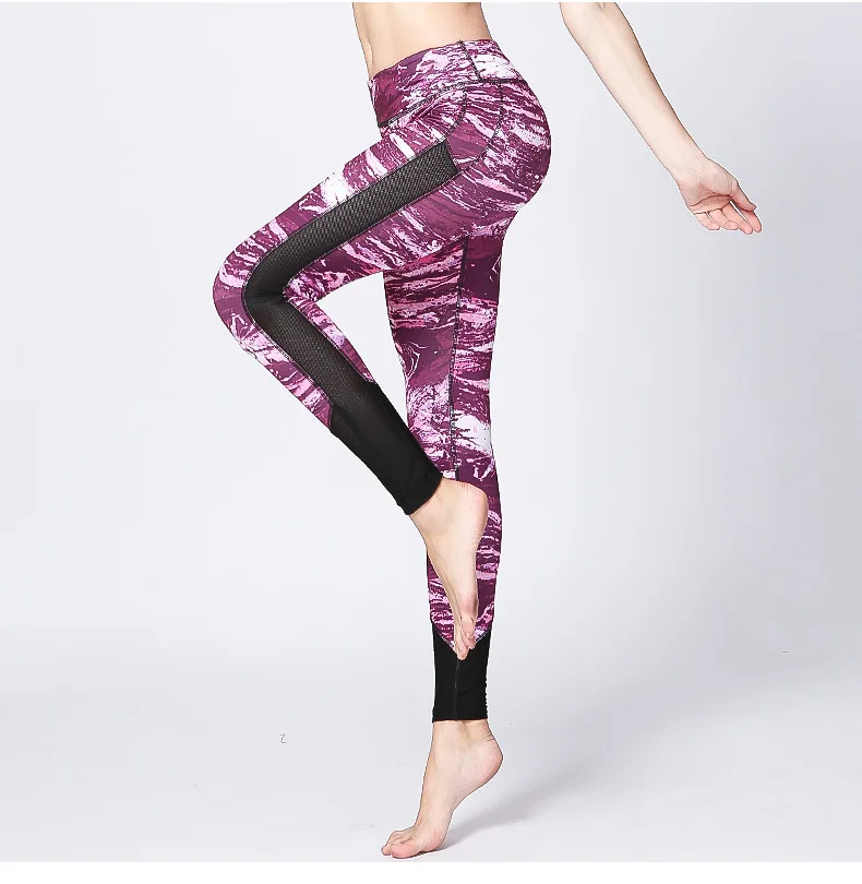 

2021 Women Mesh Patchwork Leggings Slim Ladies Elastic Quick Dry Camouflage Printing Fitness Sports Jogging Yoga Pants