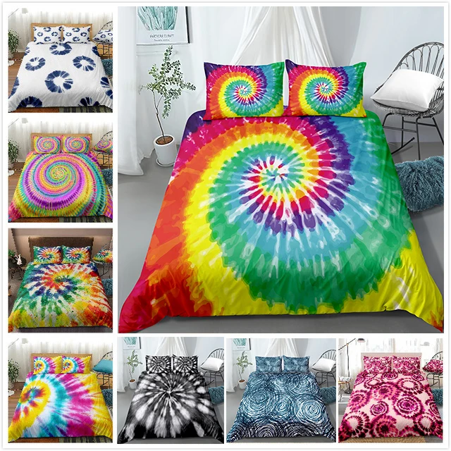 Постельное белье Tie Dye Комплект постельного белья цвета радуги пододеяльник