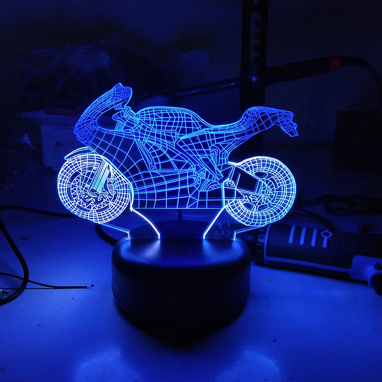Крутой мотоцикл Модель 3D светодиодный Ночник светильник лампа 7 цветов Изменение
