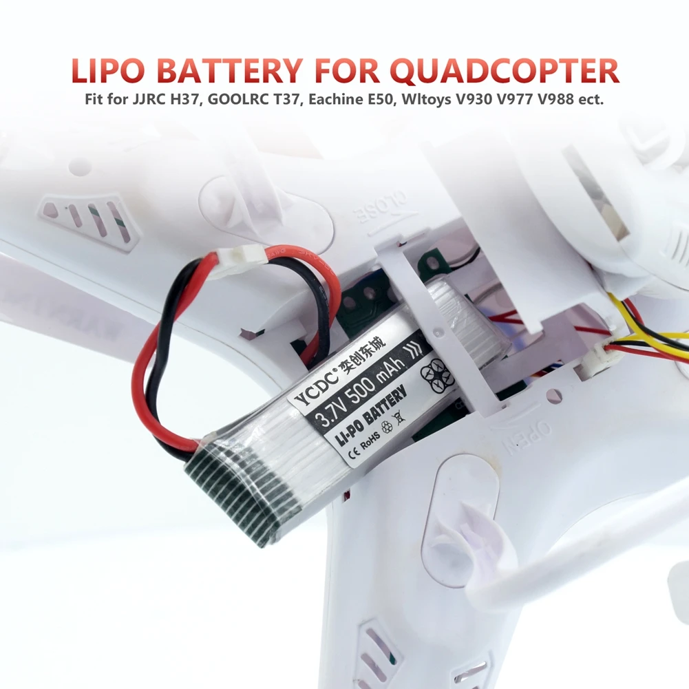 Drone Batteries 3.7V 500mAh Li-Po Battery For JJRC H37 GOOLRC T37 Eachine E50 Wltoys V930 V977 V988 + Charger | Электроника