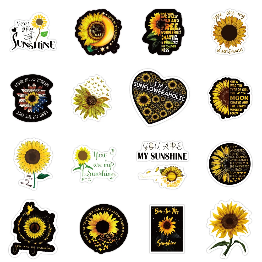 

New 50 Sunflower Graffiti PVC Waterproof Removable Trolley Case Notebook Water Cup Stickers
