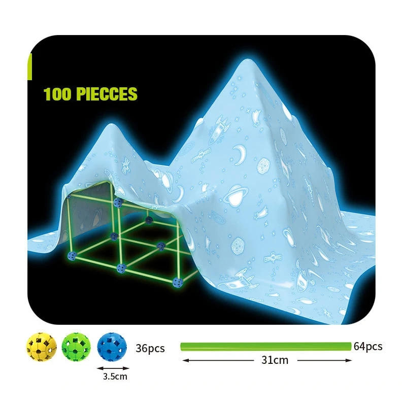 

Kids Fort Building Castles Tunnels Tents Kit DIY 3D Glow in the Dark