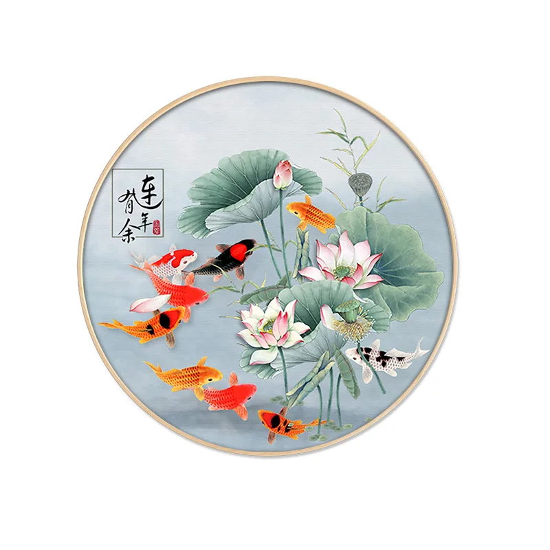 Лидер продаж Картина на холсте 5d алмазная счастливая лотос рыба круглая денежная