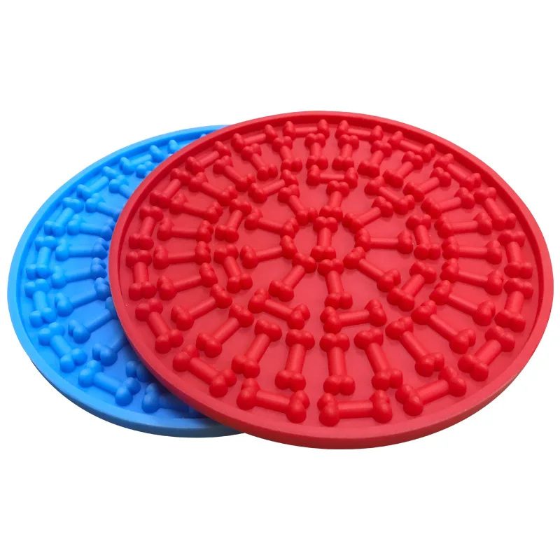 

Blue Red Round Silicone Dog Bath Lick Pad with Sucker Silicone Dog Bone Sucker Dog Supplies Puppy Accessories