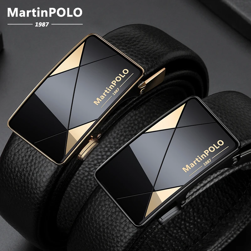 

Ремень MartinPOLO мужской из натуральной кожи, модный пояс из воловьей кожи с автоматической пряжкой, MP4903P