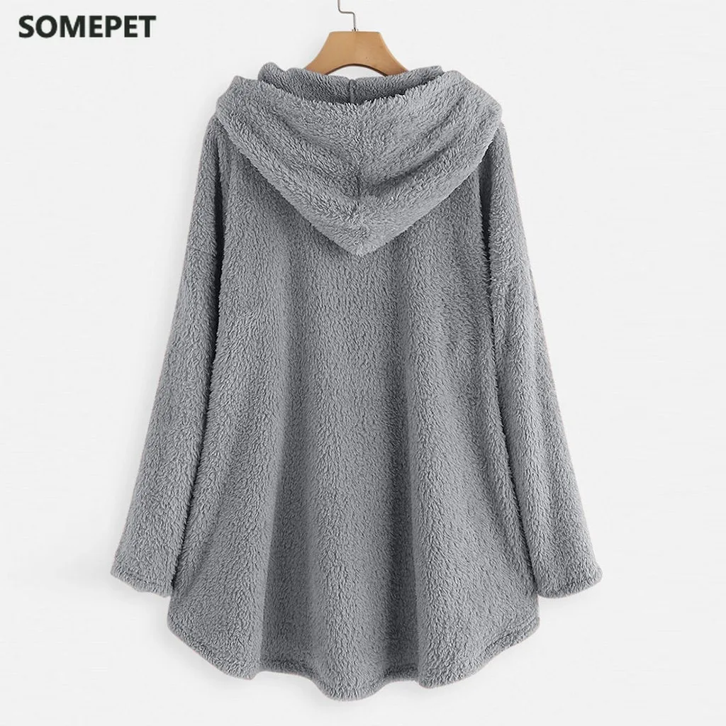 

Oversize Hoodie Womens Fleece Teddy Hoodies Cat Print Warm Hooded Pullover Top Sweatshirts Jumper Women Hoodie Sweatshirt