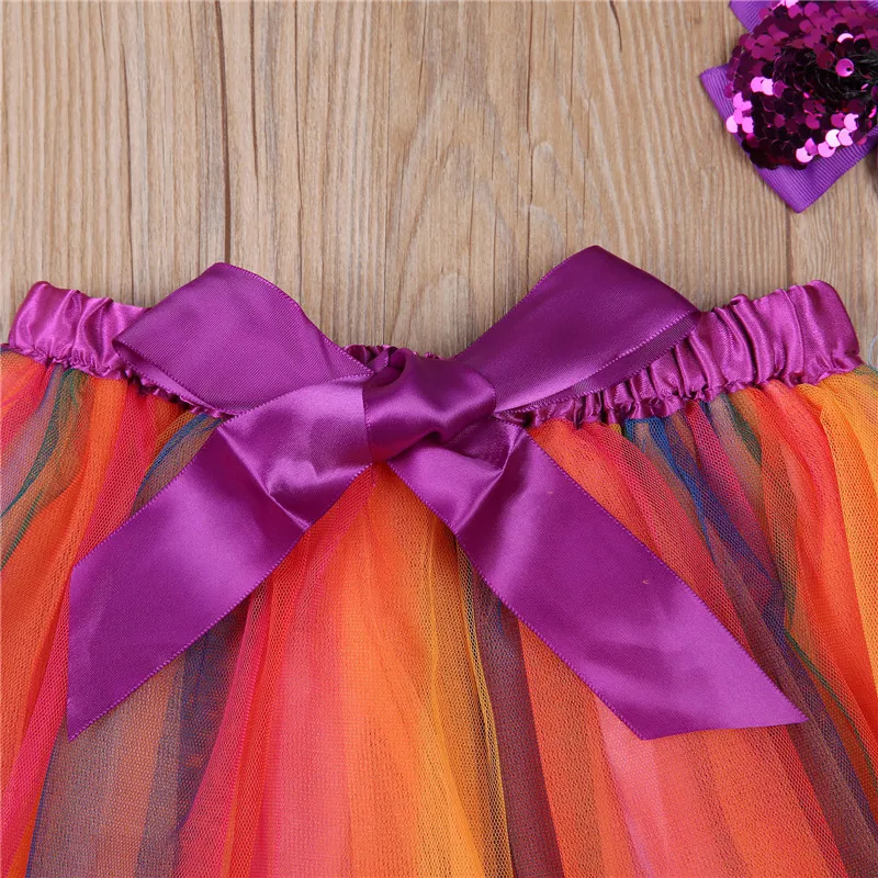 

Kids Girls Skirt Party Holiday Colorful Star Pattern Skirts Elastic High Waist Bubble Skirts Bowknot Headband for Summer Fall