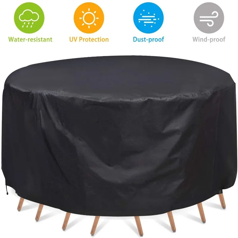 

Large Round Waterproof Outdoor Cover Garden Patio Table Chair Set Black Furniture Cover 120*75cm / 185*110cm / 230*110cm