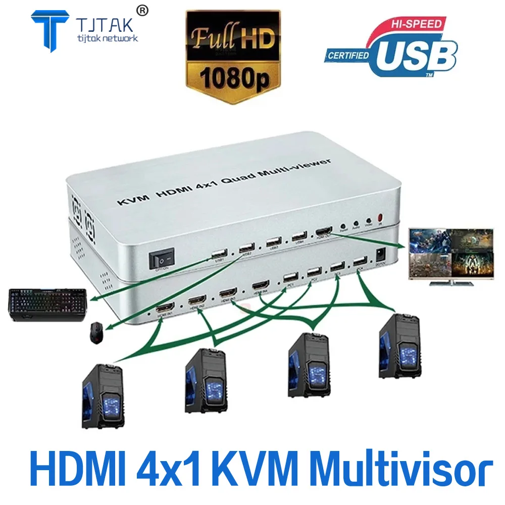 

1080p 4x1 kvm Hdmi Multivisor Quad Screen Multivisor Em Tempo Real Com Hdmi Comutador Sem Costura 1 Mouse Para Teclado Contro