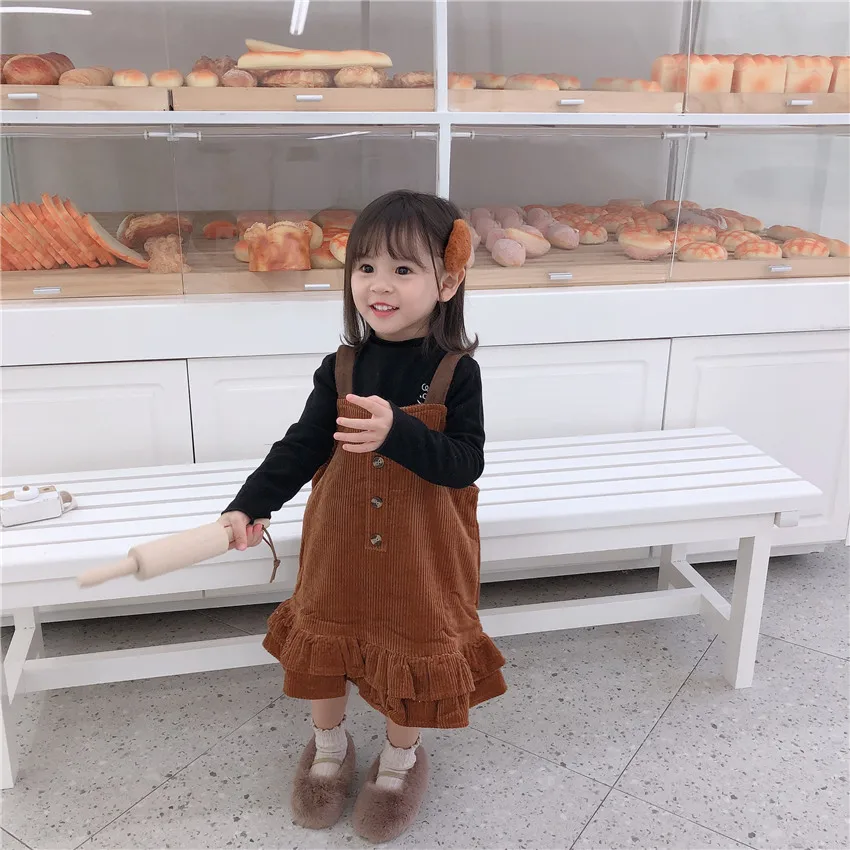 2019 Autumn Winter Toddler Girls Strap Dresse Corduroy Cotton Ruffles Princess Baby Kids Suspeders Dresses Thicken Dress | Детская