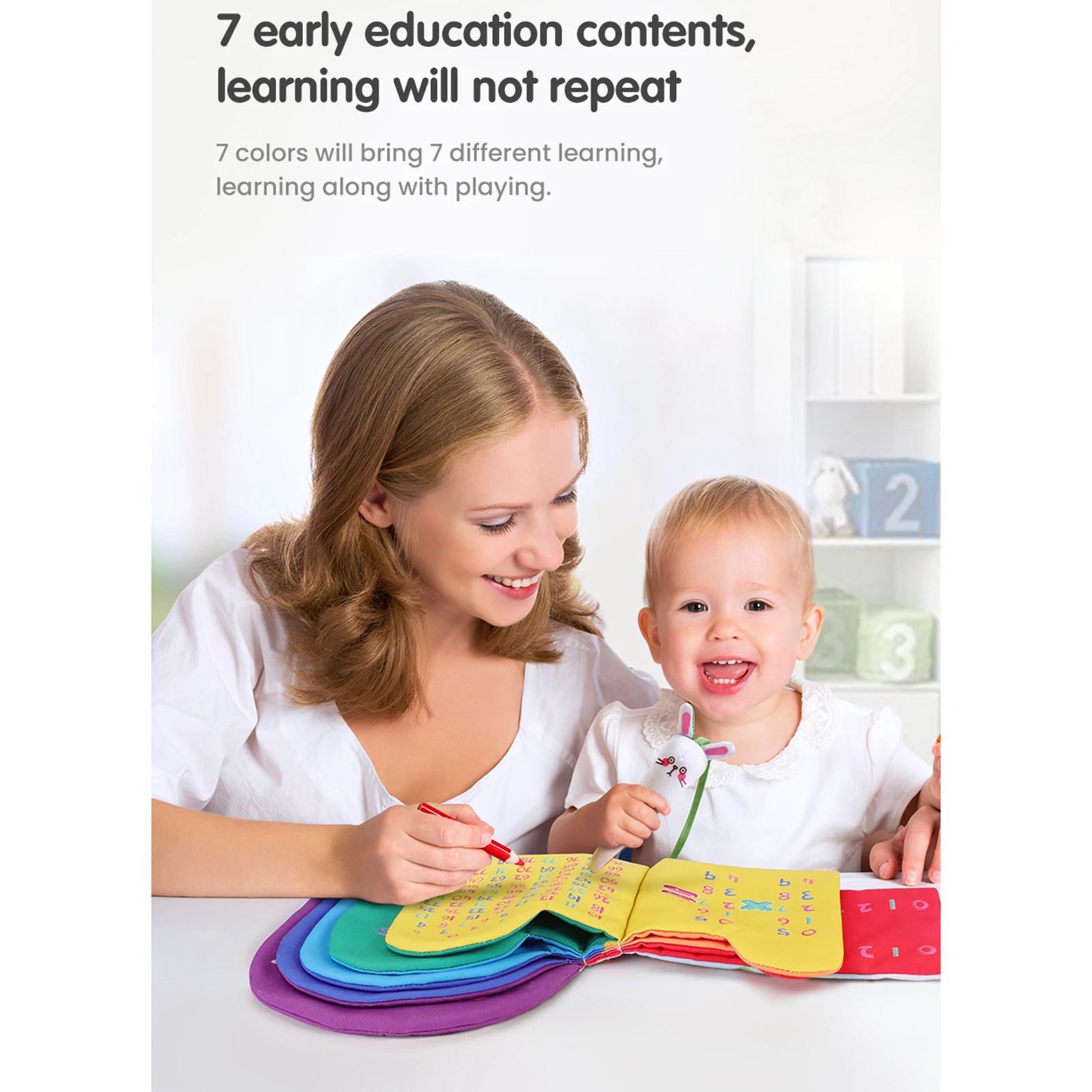 

Baby Book Colorful 3D Soft Baby Early Educational Cloth Books Learning Number English Letter Rainbow Book Kid Rattle Toy