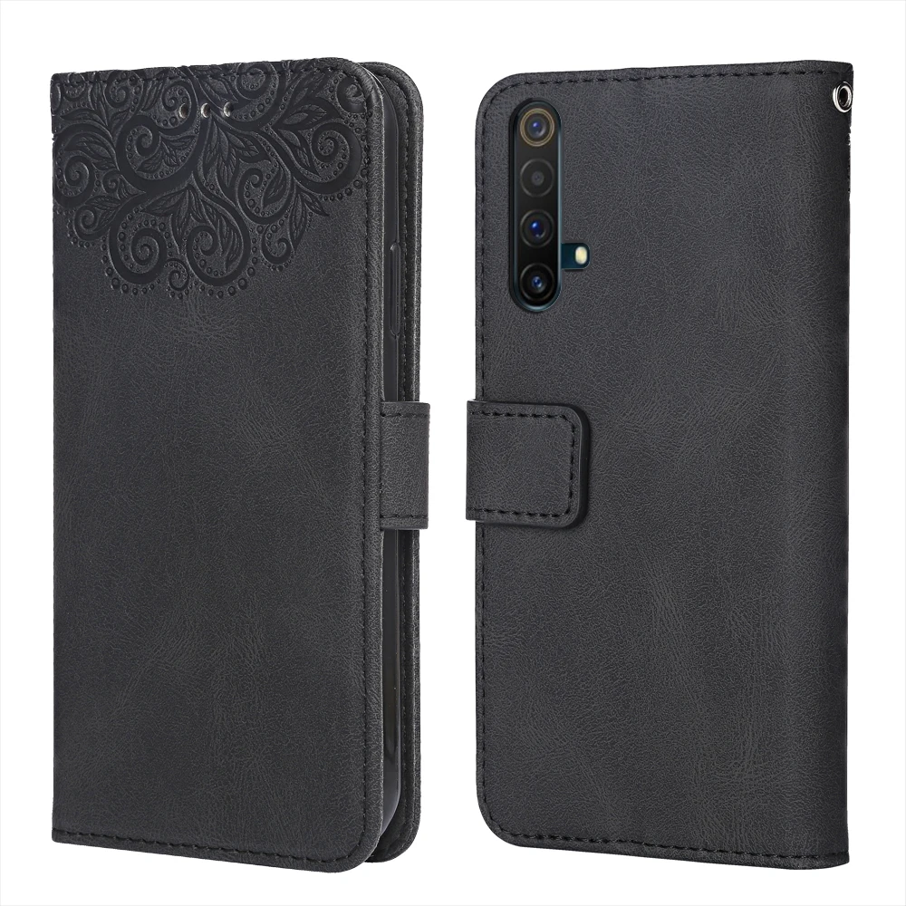 Luxury Leather Case for Realme X3 Flower Embossing RMX2142 RMX2081 RMX2085 Wallet Flip Phone X 3 Cover | Мобильные телефоны и