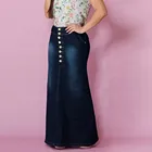 Юбка женская джинсовая трапециевидная, винтажная Повседневная Длинная джинсовая юбка с эффектом потертости и завышенной талией, на пуговицах спереди, размера плюс # G4