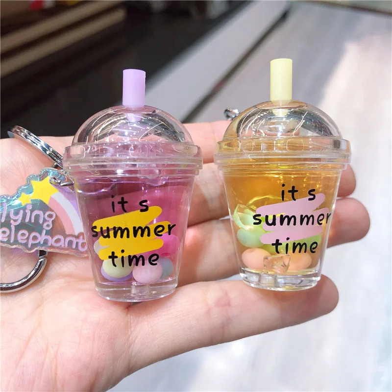 Новый движущийся брелок с жидкостью милый искусственный жемчуг молочный чай