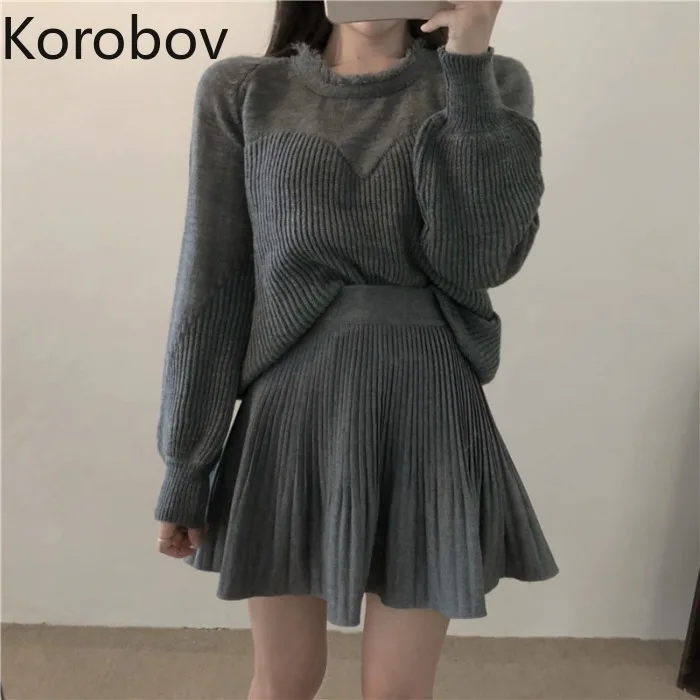 Korobov/осенний Новый женский комплект в Корейском стиле с круглым вырезом и длинным