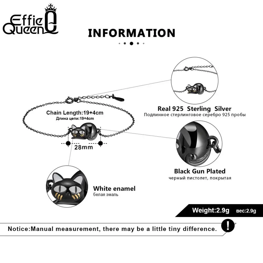 Effie queen 925 пробы серебряный шарм Браслеты для Для женщин дизайн с черными котиками для девочек, ювелирные изделия, браслет для вечеринки TSB31