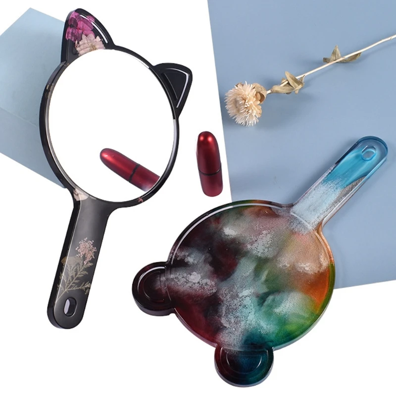 

Handheld Cute Cats/Bear Ears Cosmetic Mirrors Crystal Resin Mold Silicone Mould