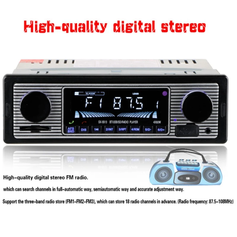 Классический автомобильный радиоприемник Bluetooth плеер AUX стерео аудио mp3-плеер с