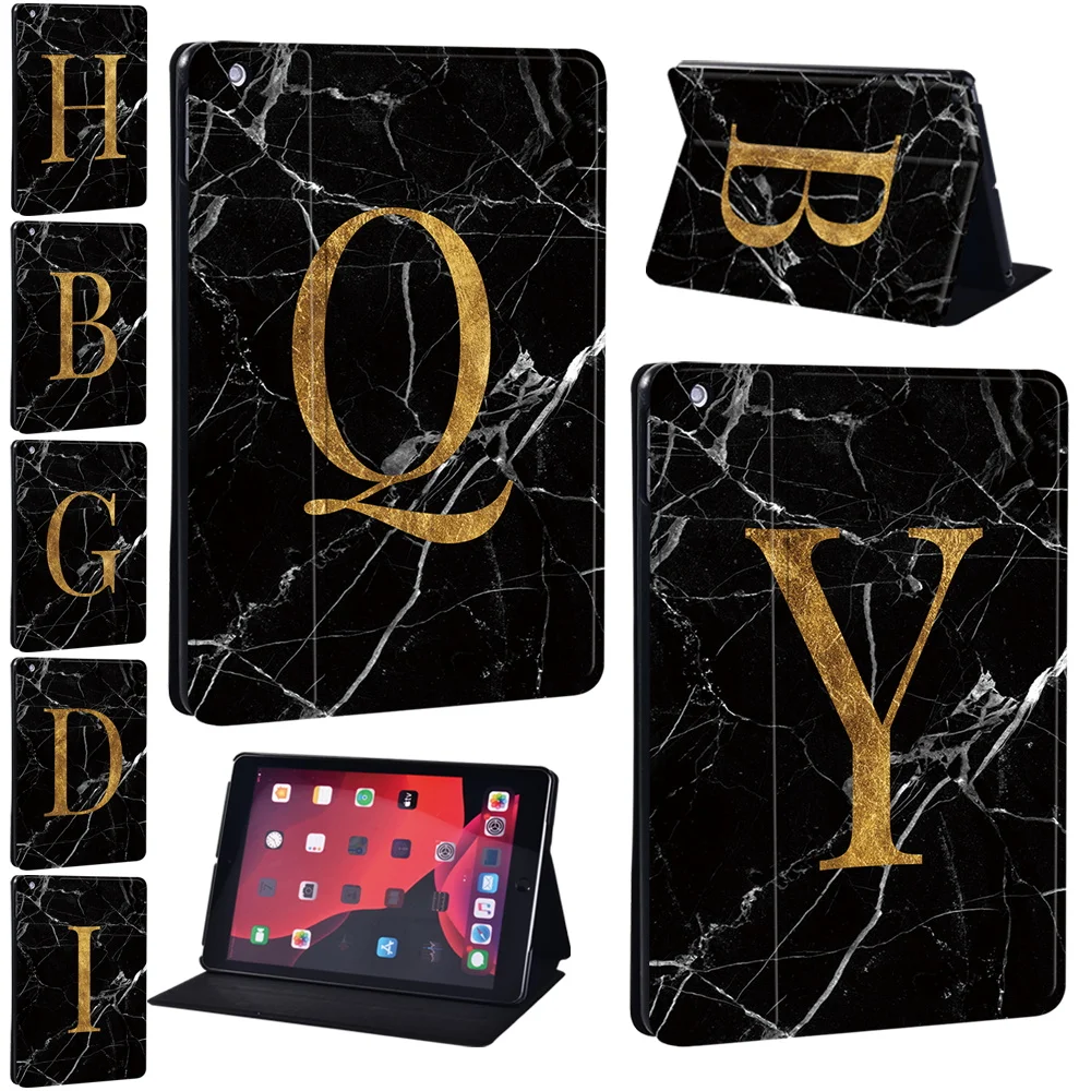 

Tablet Stand Cover Case for Apple IPad 5/6/7/8th / Mini 1/2/3/4/5 / Ipad 2/3/4 PU Leather Black Marble Print Series Pattern