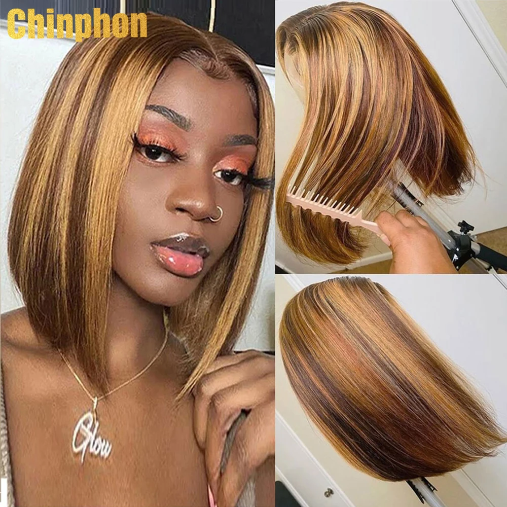 

Remy Highlight Short Bob Wigs Brazilian Straight Hair Lace Front Wigs 8-16 Inches Glueless Lace Frontal Bob Wig With Baby Hair