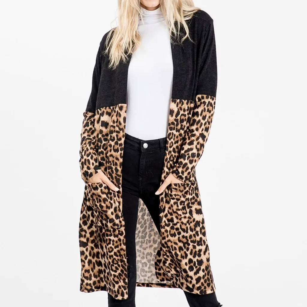 Женский кардиган блуза с леопардовым принтом длинным рукавом|Женские куртки| |