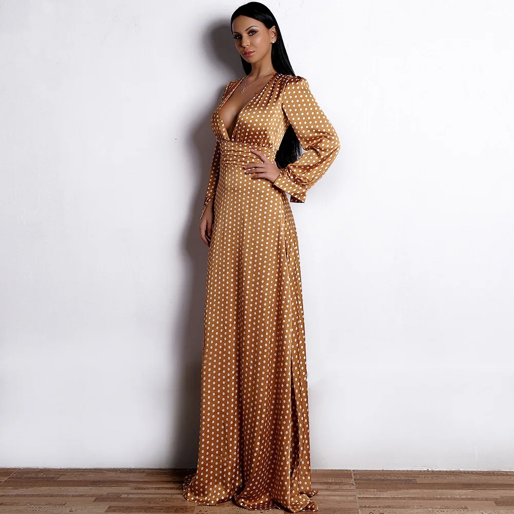 Женская длинная юбка с V-образным вырезом облегающее платье длинным рукавом |