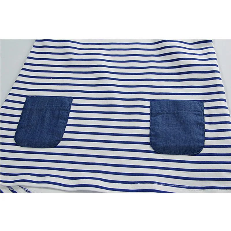 Летнее платье для маленьких девочек темно-синее в полоску двойные карманы