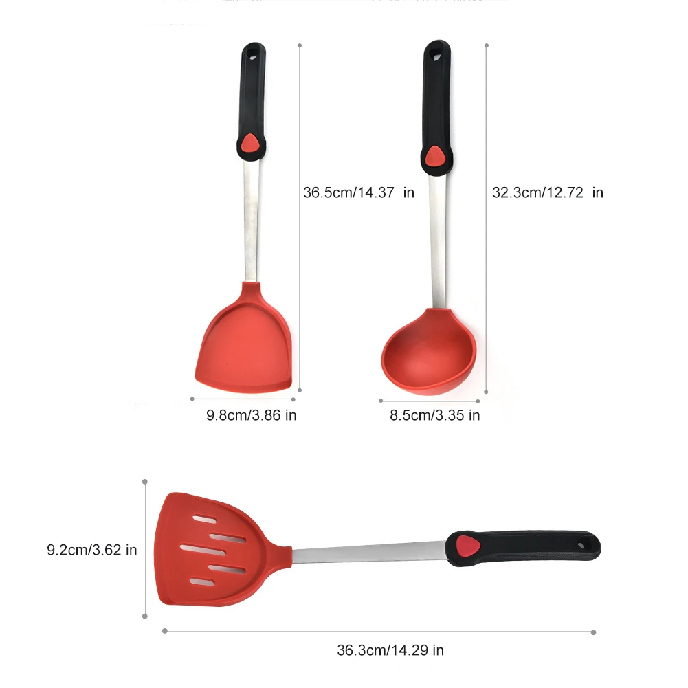 

3PCS Silicone Cooking Nonstick Stainless Steel Handle Pot Shovel Baking Cook Kitchen Tool Spatula Frying Fish Shovel