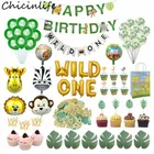 Chicinlife дикий один воздушный шар баннер на 1-й День рождения искусственные Пальмовые Листья обезьяна Лев воздушный шар джунгли для вечеринки в стиле сафари принадлежности