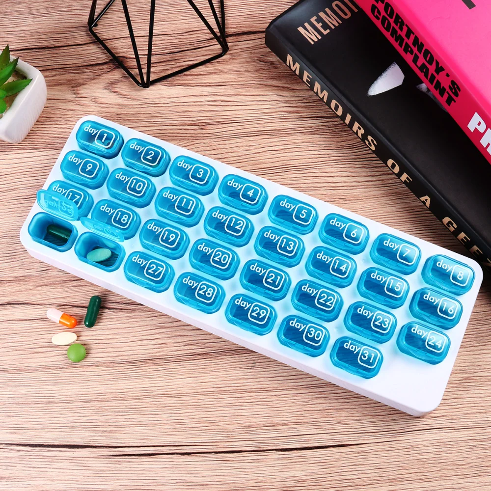 

OUNONA 1PC Pill Organiser Box One Month Medicine Tablet Storage Dispenser 31 Day for Travel Business Daily Use
