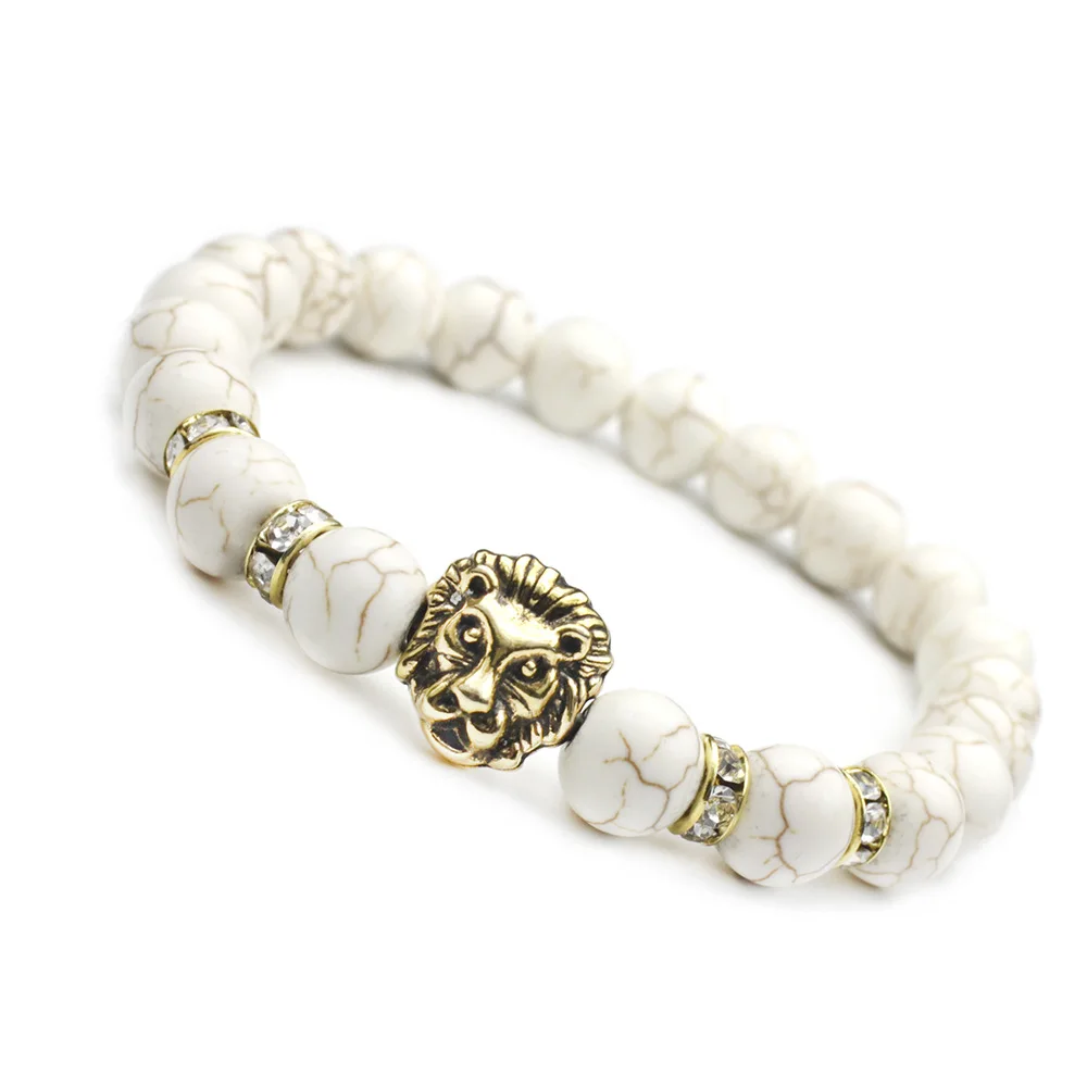 

Bangle 8mm Natural Stones Round Lion Head Men's Beaded Bracelet Chakra Yoga Energy DIY Handmade Jewelry Classic Gift Luxury