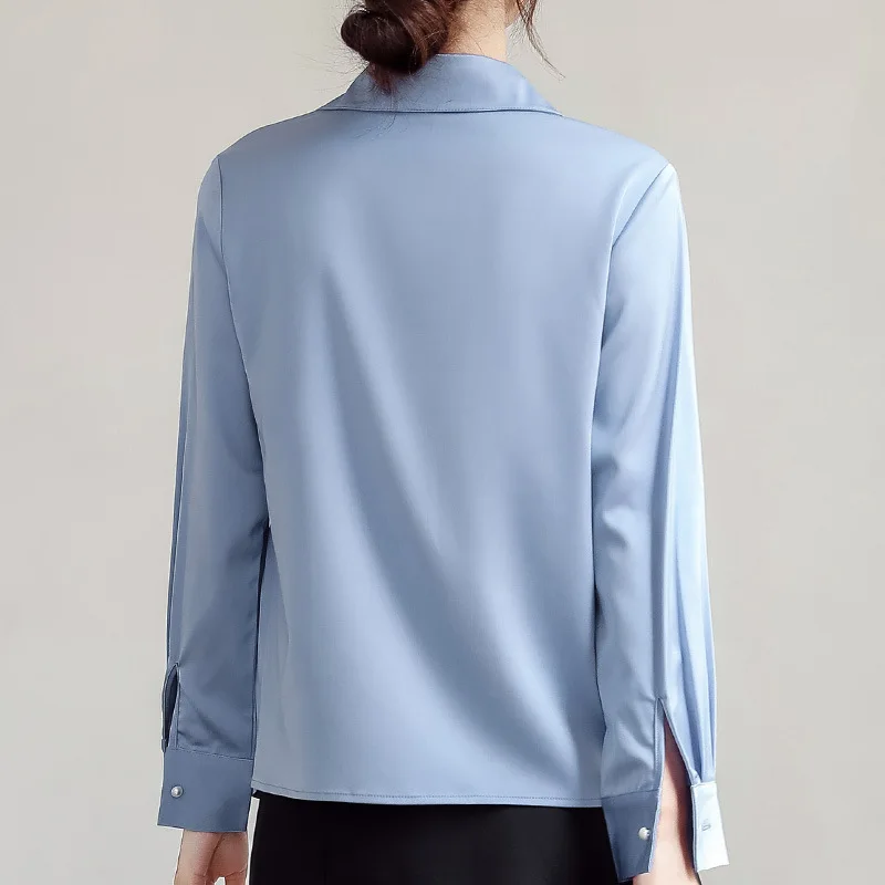 

New 2021 Summer Long Sleeve Women Chiffon Blouse Fashion Casual Solid Color Satin Shirt Plus Size Blusas