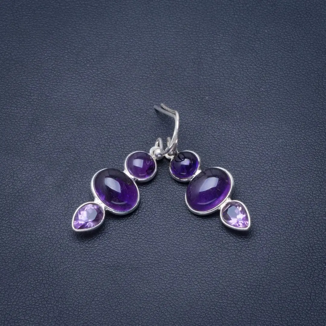 Натуральный Аметист ручной работы Уникальные 925 пробы серебряные серьги 1 5 &quotB2174