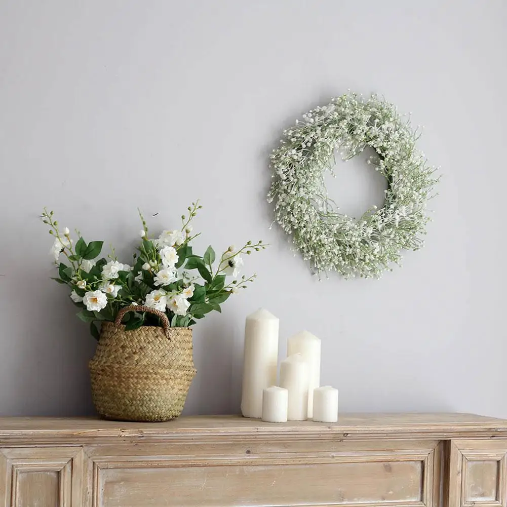 

Artificial Wreath Garland For Party Wedding Front White Decoration Simulation Door Ring Wall Garland Gypsophila Grass Decor L0N7